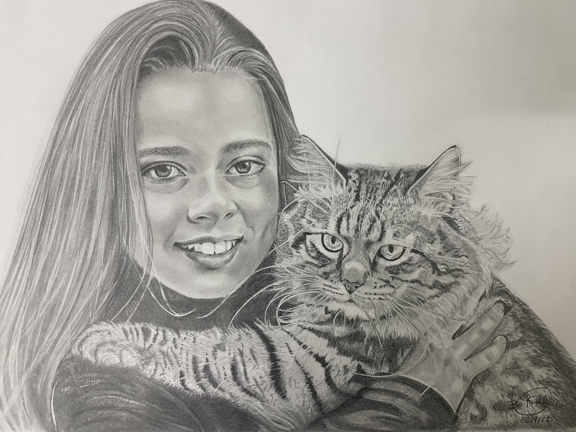 Fotocopias Javipar retrato a lapiz de niña con gato